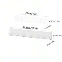 1pc White Plastic Multi-Hook Kitchen Wall Mount Organizer Rack, No Drilling Required - White - View 12