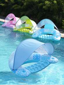 1pc 2026 New Double-Layer Sun Shade Armrest Inflatable Floating Chair, Floating Sofa, Pool Lounge Chair, Portable Multi-Function Swim Ring, Inflatable Floating Mat, Outdoor Foldable Backrest Net Floating Bed, Water Inflatable Sunshade U-Shaped Seat Ring, Pool Water Backrest Lounge Chair, Maple Leaf Floating Chair, PVC Blue Maple Leaf Outdoor Floating Mat, Summer Pool Mesh Floating Bed - Blue - View 9