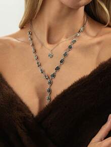 2pcs/Set Bohemian Style 3D Rose Pendant Necklace Set, Elegant Vintage Daily/Party Charm Metal Necklace Gift For Women - Necklace - View 2