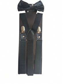 طقم أسود من الساسبندر والربطة العنق، ساسبندر متعدد الاستخدامات مخصص للرجال، إكسسوار بأسلوب أوروبي وأمريكي كاجوال للأداء، العرض 2.5 سم والطول 1 متر - الأسود - مشاهدة 2