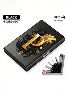 Premium Stainless Steel RFID Blocking Metal Letter A-Z Pattern Wallet For Men - Stylish Black Metallic Card Holder With Multi-Compartment Design, Perfect Father's Day Gift | Polished Finish & Silvery Tone, Women's Metal Card Case - Multicolor - View 17