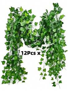 24/12/1件装绿色人造植物花环，塑料常绿常春藤藤蔓花环，适合家居花园装饰、婚礼派对DIY假花环叶子、情人节母亲节返校派对装饰、送给女朋友、妈妈、爸爸、老师的礼物（有气味，需放置于窗边通风2-3天）