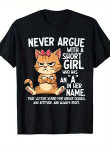 Angry Cartoon Pattern-Shirt - Unique Black-Shirt Featuring An Orange-Furred And Playful Slogan Never Argue With A Short Girl Whose Name Has Letter A - A Fun Fashion Item Specially Designed Lovers And Humor Enthusiasts. Available In Stock At Our Community Store, Fast, Soft Cotton Comfort, Enjoy Special Discounts, Suitable Easter, Halloween, Thanksgiving, Etc.In-Stock At Community Stores, Fast, Soft Cotton Comfort, Enjoy Special Discounts, Suitable Easter, Halloween, Thanksgiving, Etc. - 黑色 - 查看 1