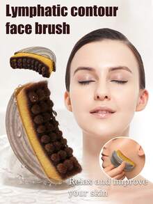 1pc Lymphatic Drainage Face Brush - Dry Brush Massager, For Facial Contour And Jawline Shaping - Ergonomic Design Precisely Fits Skin And Relieves Fatigue - Brown - View 2