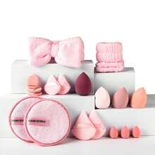 "14-Piece Multi-Tone (Pink, Beige, Burgundy) Makeup Sponge Set – Soft Latex-Free Blender Sponges (Teardrop & Triangle Shapes) With Ribbon Detail, Versatile Beauty Tools For Daily Makeup & Holiday Gift Sets"
