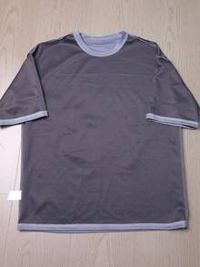 1pc Men's Casual Solid Color Crew Neck Suede Fabric Short Sleeve T-Shirt, Summer - Dark Grey - View 8