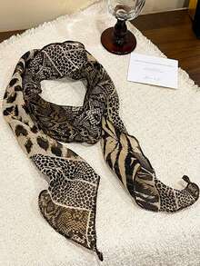 豹纹真丝围巾，时尚优雅女士缎面印花头巾、领巾、发带、时尚女士头巾、披肩、围巾、女士领带