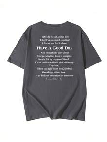 Japanese Style Women's Loose Crew Neck Casual Versatile Letter Print Short Sleeve T-Shirt, Spring/Summer - Dark Grey - View 4