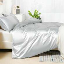 HOdo Home Satin Duvet Cover King Size, 3 Piece Silk Like Comforter Cover, Ultra Soft And Breathable Bedding Set With Zipper Closure &Amp; Corner Ties (Light Grey) - MàuE - Xem 7