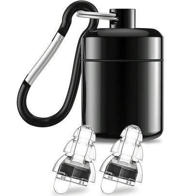 三层强效降噪耳塞，便携、可水洗、可重复使用，适用于睡眠、音乐会、音乐节、嘈杂环境、现场活动、运动等场合，保护听力，配有高级金色收纳盒