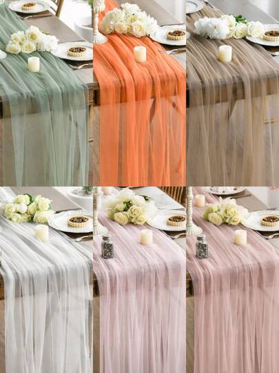 1 pieza Camino de mesa de malla transparente de unicolor, decoración exterior de tul transparente, romántico para boda, banquete, decoración de mesa, arco, arco de jardín, fiesta de novia (múltiples colores disponibles), perfecto para boda, fiesta, decoración del hogar, gran regalo