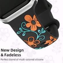 Floral Band Compatible With Apple Watch Bands For Women 40 41 38 42 44 45 46 49, Engraved Cute Flower Silicone Dressy Strap For  Series 11 10 9 8 7 6 5 4 3 2 SE Ultra,39927267 - Orange - View 5
