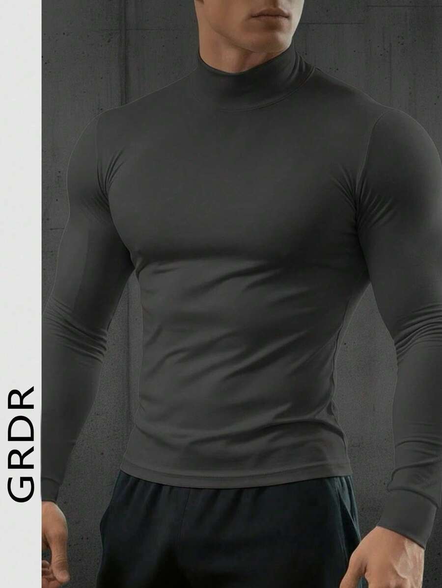 GRDR 男士休闲高领长袖T恤，日常穿着，休闲通勤。