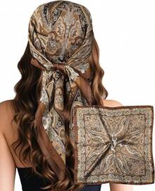 1pc Paisley Print Bandana Classic Head Wrap For Outdoor And Traveling Boho Women Square Scarf, Hair Band, Head Band Women Turban - 棕色 - 查看 2