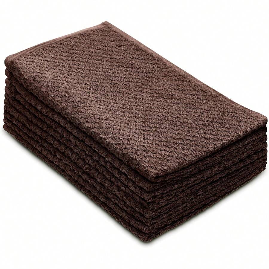 COTTON CRAFT Amazing Kitchen Towels - Set Of 8 Terry Towels - 100% Cotton Euro Café Waffle Weave Dish Towel Set - Soft Absorbent Quick Dry Low Lint Reusable Pantry Bar Cleaning Cloth -16x28- Chocolate - Ivory - 查看 1