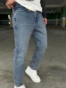 Men's Casual Commuter Washed Tapered Jeans - Blue - View 4