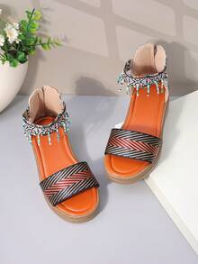 Children's Sandals, New Spring/Summer Girls High Heel Wedge Sandals, Big Kids Princess Shoes, Toddler Open Toe Backstrap Sandals, Fashion Girls Outdoor Student Little Kids Sandals - Black - View 2