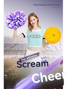 1pc Matte Solid Color Cheerleading Pom Poms, Basketball PE Class Cheer Pom Poms, Dance & Gymnastics Competition Props, Team Activity Cheering Accessories, Suitable For Various Stage Events Double-Sided Pom Poms