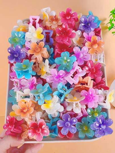 5/10/20/30/40pcs Random Colorful Flower Hair Clips, Women Hair Accessories