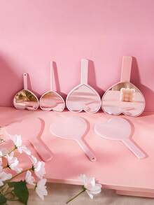 18pcs Heart-Shaped Travel Hand Mirror Set, Portable & Cute With Handle, Compact Size, Can Be Used As Makeup Mirror. Set Includes 6 Heart-Shaped Mirrors, 6 Organza Bags, And 6 Thank You Cards, Suitable For Princess Theme Parties, Bridal Showers, Weddings, Anniversaries, Etc. - Multicolor - View 6