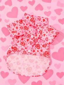 1pc Pet Dog Romantic Stylish Valentine's Day Outfit, Soft & Comfortable/Contrast Heart Print/Designed Short Sleeve Shirt, Suitable For Puppy/Small Dogs In Spring, Summer, Autumn, Valentine's Day Party Wear, Versatile - Pink - View 7
