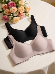 2pcs Minimalist Comfortable Sports Bras For Women, Wireless, Solid Color - Multicolor - View 3