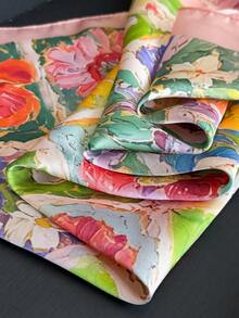 1条女士优雅复古印花薄缎面围巾，仿丝绸材质，波西米亚复古休闲风格，可作围巾或披肩使用，轻盈舒适，适合春夏日常穿着和外出。 - 彩色 - 查看 4