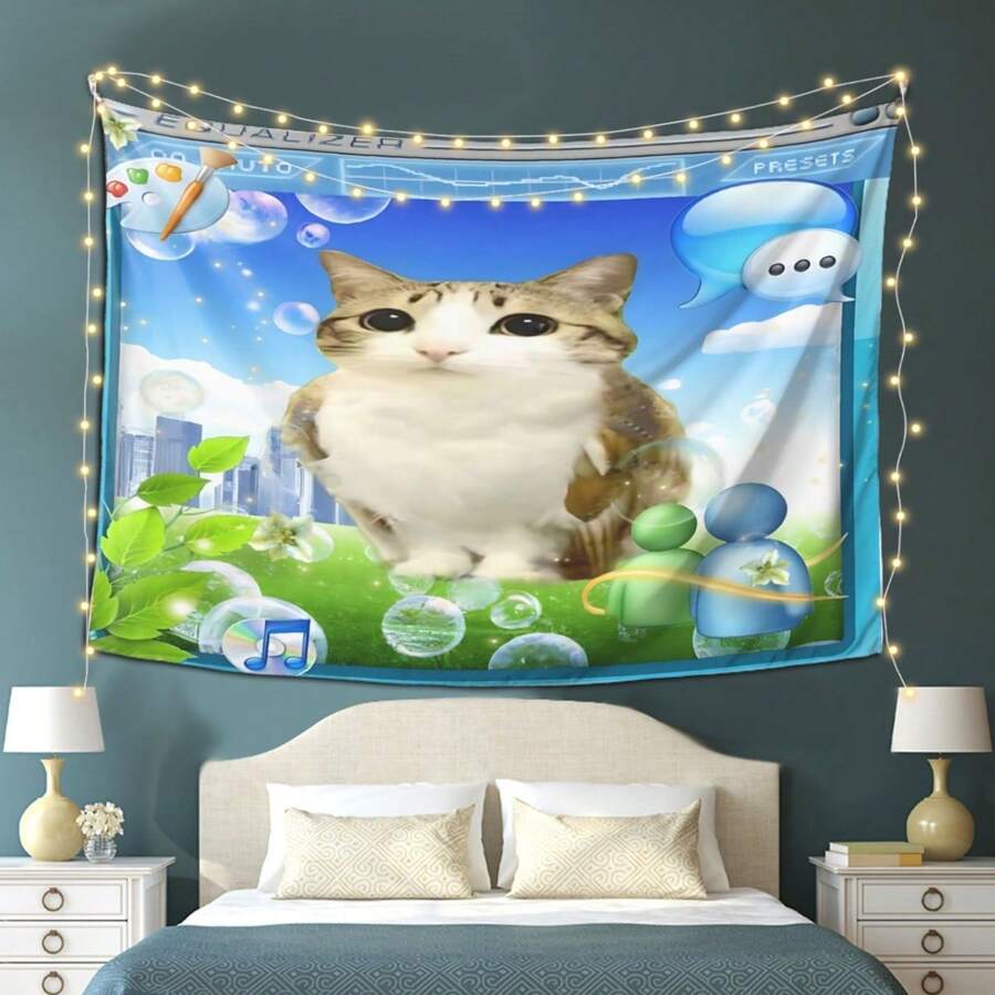 Frutiger Aero Inspire Tapestry, Wall Decoration For Living Room, Bedroom, And Office, Bedroom Wall Art | Whimsical Wall Art | Decorative Parabola, Amusing Wall Art - 彩色 - 查看 1