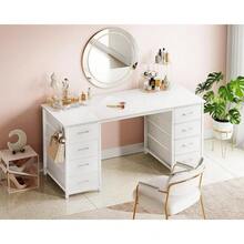 48 Inch White Computer Desk With 8 Fabric Drawers, Modern Office Desk With Large Storage For Home Office, Study, Gaming, White - 白色 - 查看 2