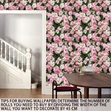 1pc Minimalist Faux Camellia Flower Pattern Wallpaper, Suitable For Boys/Girls Room, Bedroom, Living Room, Furniture Renewal, Home Wall Decor, Self-Adhesive Removable Waterproof Vinyl PVC Material For Home, Dorm, Rental, Available In Large & Small Size - 0502+XHQZ - View 4