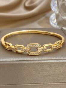 1 Stück modischer, goldfarbener Ketten-Armreif mit Strass, geometrisches Kettendesign in Goldton, geeignet für Feiertage und den Alltag, ein stilvolles Geschenk für Geburtstage, Jahrestage, Valentinstag und Feiern - Verschiedenfarbig - Übersicht 8