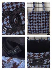 CHANEL 蓝色粗针织手提包，时尚斜纹软毡亮片装饰托特包，针织设计，女士手提包 - 时尚配饰，完美搭配女士休闲时尚装扮 - 藍色 - 查看 7