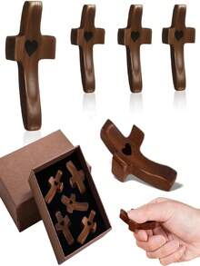 1-Piece Walnut Wooden Cross, Hand-Carved Thumb-Sized Pocket Cross With Smooth Finish For Prayer, Meditation, Gift-Giving, Home Altar, Church Events, Easter, Christmas, Wedding, Baptism - Meaningful Keepsake For Christians, Religious Collectors, Woodcraft Enthusiasts & Spiritual Seekers - 棕色 - 查看 3