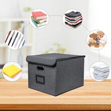 MARKO Paquete de 2 Caja Organizadora de Archivos con Tapa Organizador de Documentosde Lino con Riel Deslizante Suave para Colgar Cartas Plegables Adecuado para El Hogar y La Oficina - Gris Oscuro - Ver 5