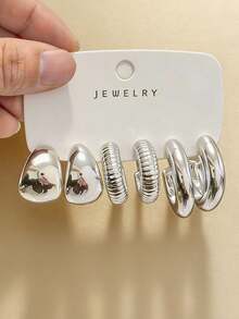 6-18pcs Fashionable Women Silver-Tone Earring Set, Includes Floral, Geometric, Textured Designs, Suitable For Versatile Outfits