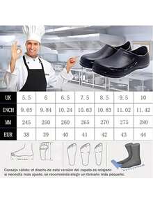 Zapatos para Chef Antiderrapante,Zapatos de Cocina para Mujer y Hombre,Impermeables, Aceite, Ultra Confort Goma EVA,Calzado de Chef Adecuado para Cocina Electricista Médico Enfermera,Negro - Negro-38 - Ver 6