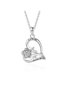 BALMORA 1条S925纯银时尚浪漫心形玫瑰吊坠项链，女士情人节生日结婚纪念日珠宝礼物 - 銀色 - 查看 2