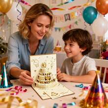 1pc Cream Gold 3D Pop Up Birthday Cake Greeting Card, Luxury Gold Foil With Envelope & Blank Note, Handwritten Area, For Family Friends Colleagues, Ideal For Birthday Gifts, Mother's Day, Anniversary & Party Favors - Multicolor - View 5