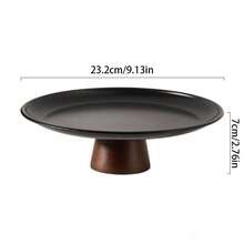 1个黑色木质底座不锈钢餐盘，适用于餐桌、餐厅、厨房、派对、生日等场合 - 木高腳不鏽鋼黑色盤 - 查看 5