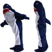 鲨鱼连帽毯 柔软法兰绒鲨鱼睡袋沙发毯，新款卡通动物可爱趣味睡袋，成人尺寸，动物睡衣，圣诞派对睡衣，可穿戴鲨鱼连帽毯，超柔软舒适的鲨鱼服装 - 彩色 - 查看 13