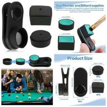 2 In 1 Pool Chalk Holder With Round Square Heads, Magnetic - Billiards Chalk Clip Cue Tips, Essential Billiards Pool Accessories To Keep Chalk Handy, Pool Hall Use - Initial - View 2
