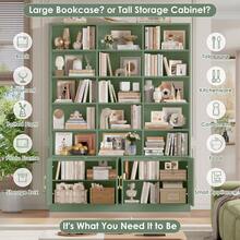 209cm Bookcase Tall Bookshelf With Doors 7-Tier Living Room Bookcase And Shelving Unit Free Standing Display Rack With 15 Open Compartments 209x150x23.7cm Green - Green - View 4