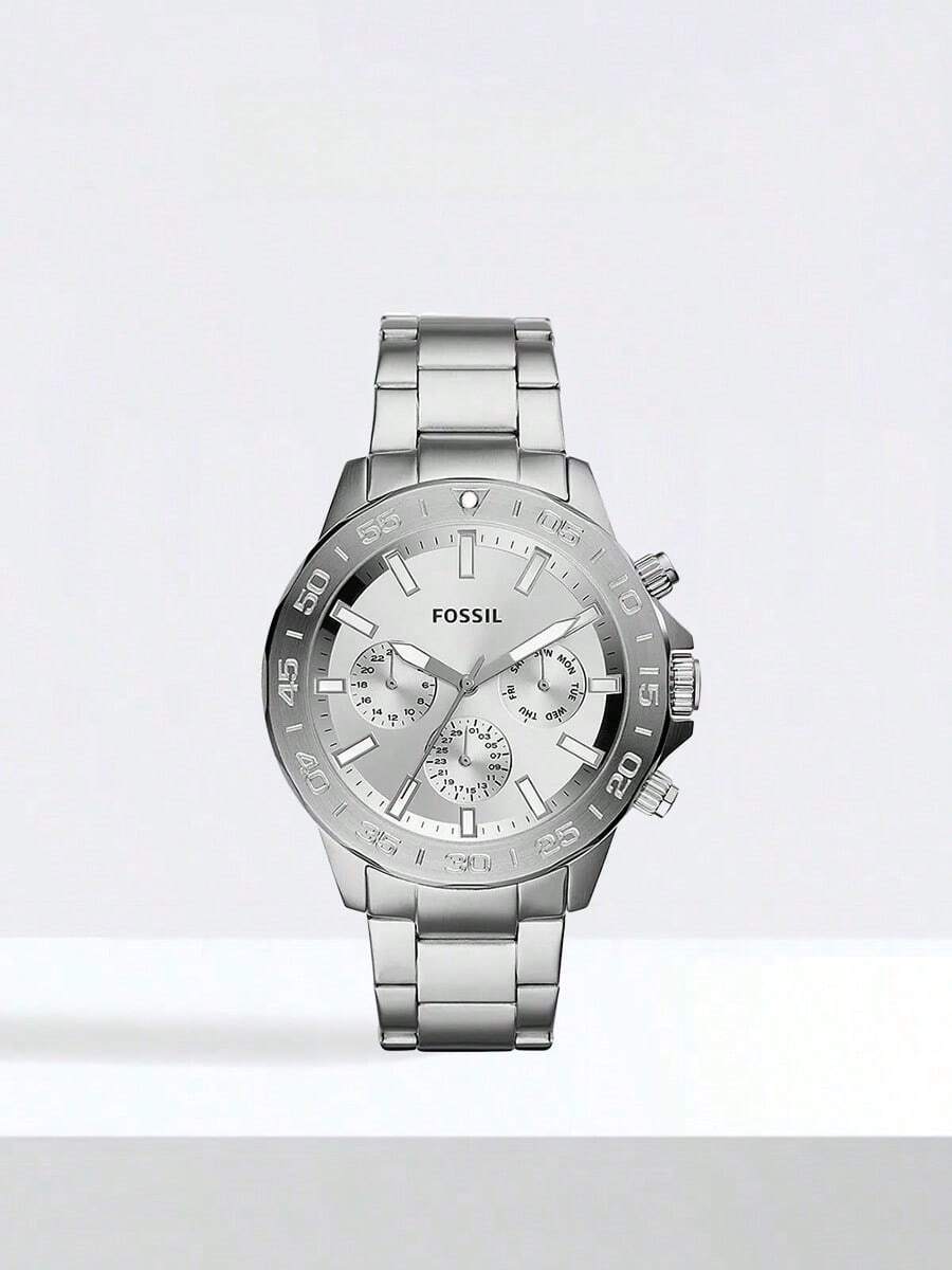 Fossil 男士石英不锈钢三针腕表，不锈钢表壳，50米防水，折叠表扣，商务休闲风格，适合日常佩戴、通勤，也是生日礼物和情人节礼物的理想之选，是送给男友、儿子或父亲的绝佳礼物。 - 銀帶銀盤 - 查看 1