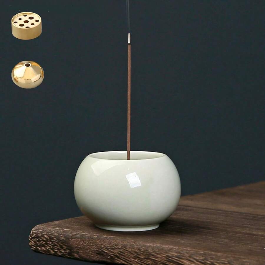 お香立て 陶器製 ミニ仏壇 和風 ヒーリング用品 お手入れ簡単 簡単 瞑想 ヨガ インテリア 装飾 丸型香炉 (ブルー) - ブラック - チェックする 1