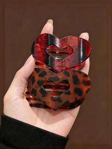 Set de 2/1 pinza para el cabello con estampado de leopardo en forma de corazón, no irritante para el cuero cabelludo, accesorios para el cabello de alta gama para mujeres, con gran esponjosidad, pinzas de disco planas, pinzas para la nuca - Multicolor - Ver 7