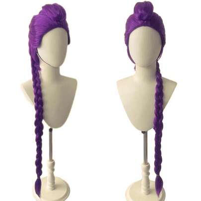 Peluca con diadema trenzada de color púrpura, adecuada para el cosplay de The Witcher, fiestas de Halloween, cosplay de grupos de chicas K-POP. Peluca sintética de fibra, cabello largo y liso, peluca sintética de color rojo rosa/púrpura, adecuada para el cosplay de anime.