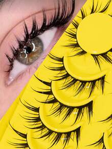 "6/7 Pairs Wet Look Fox Eye Lashes, Spiky Anime Cosplay Eyelashes, Fluffy & Curly 3D Faux Mink Lashes, Natural Extension Makeup Tools" - Black - View 2