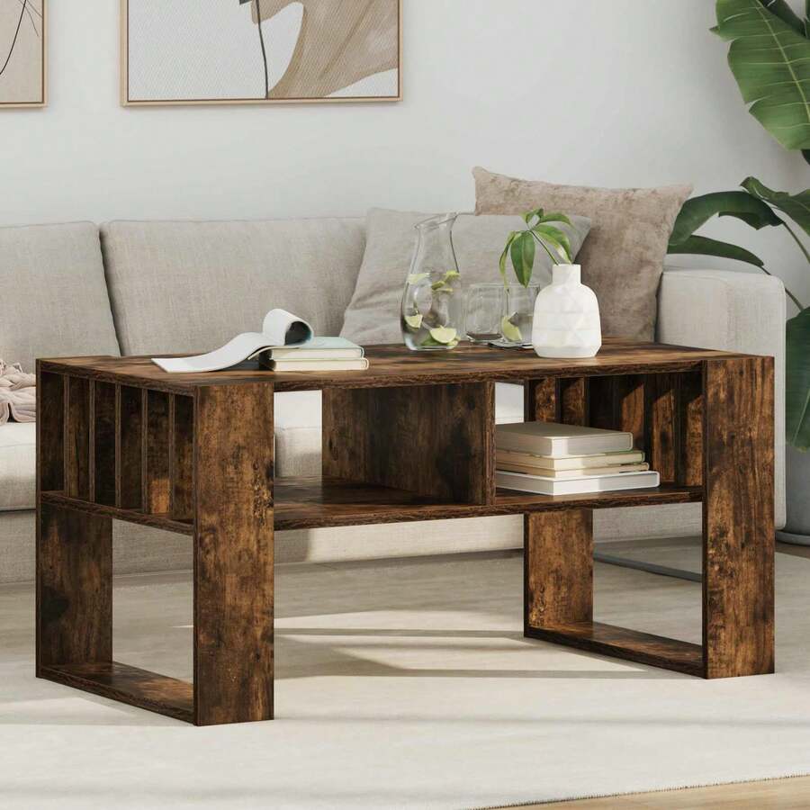 vidaXL Mesa baja marrón fumé 92 x 49,5 x 45 cm madera de ingeniería - Marrón - Ver 1
