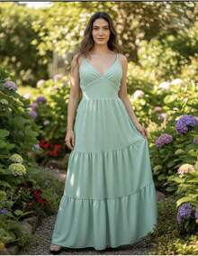 Women's Duna Ruffled Maxi Dress With Built-In Bra - Elegance, Lightness And Perfect Drape. - 查看 1