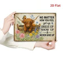 A Vintage Logo - A Motivational Wall Art Featuring A Highland Cow, Flowers And Butterflies, For Rural Farmhouse Decoration. 2D Graphic Design. Suitable For Rooms, Kitchens, Offices, Cafes. Styles As Shown In The Size Chart. - Multicolor - View 4